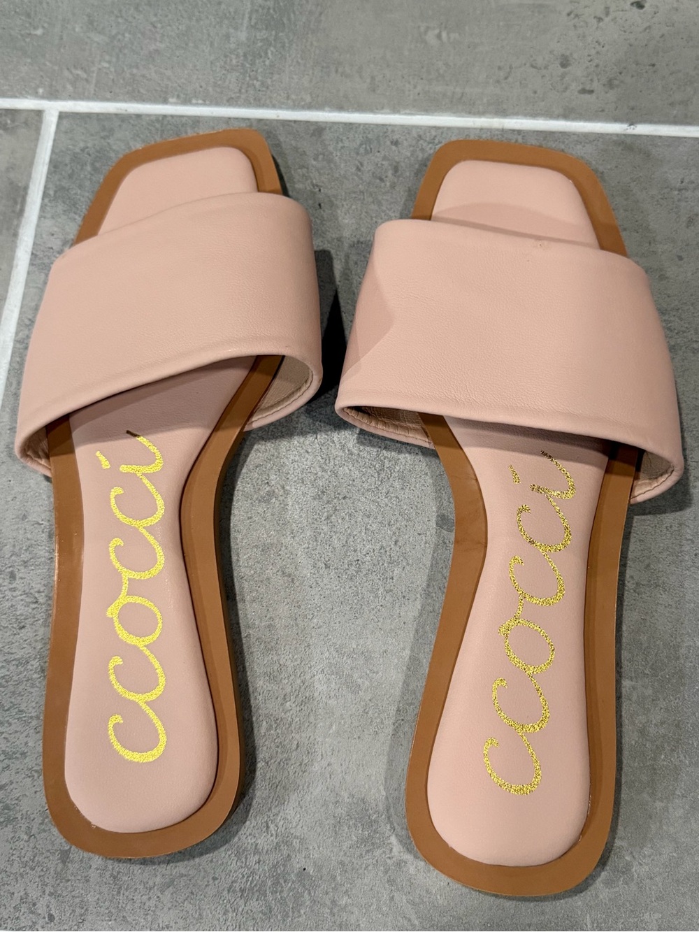 CCOCCI Blush Pink Square-Toe Slide Mules